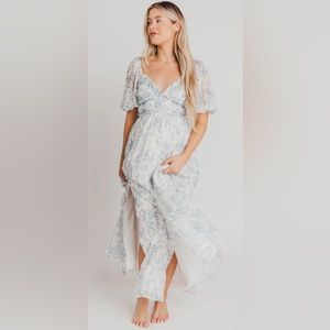 Worth Collective Daphne Eyelet Blue Floral Maxi